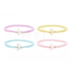 Opaque Acrylic & Brass Beaded Stretch Bracelets BJEW-JB09122-1