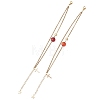 Natural Red Agate Faceted Flat Round with Brass Cube Link Bracelets BJEW-JB13481-2