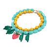 Alloy Enamel Resin Strawberry Leaf Pendant Double Layer Necklaces for Women WG96260-01-3
