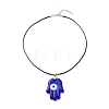 Blue Lampwork Evil Eye Pendant Necklace with Waxed Cord for Women NJEW-JN03955-02-4