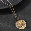 304 Stainless Steel with Disc Glass Leaf Pendant Necklaces NJEW-G184-02G-2