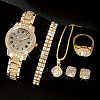 Rhombus Alloy Crystal Rhinestone Pendant Necklace & Stud Earring & Chain Bracelet & Ring & Watch Sets FS-WGDE407-01-1