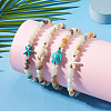 Ocean Dyed Synthetic Turquoise Starfish and Natural Flower Amazonite Round Beaded Anklets for Women AJEW-TA00061-7