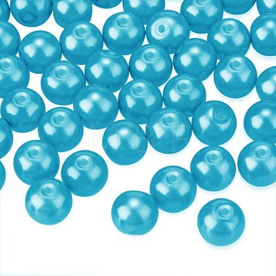   6mm About 400Pcs Glass Pearl Beads Deep Sky Blue Tiny Satin Luster Loose Round Beads in One Box for Jewelry Making HY-PH0001-6mm-073-1