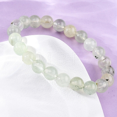 Natural Prehnite Round Beaded Stretch Bracelets for Men Women BJEW-G743-01F-1