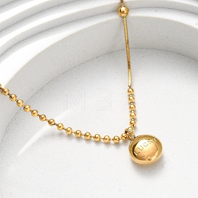 304 Stainless Steel Flat Round with Word Lucky Pendant Ball Chain Necklaces for Women NJEW-K255-45G-1