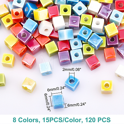 120Pcs 8 Colors Handmade Porcelain Ceramic Beads PORC-FH0001-03-1