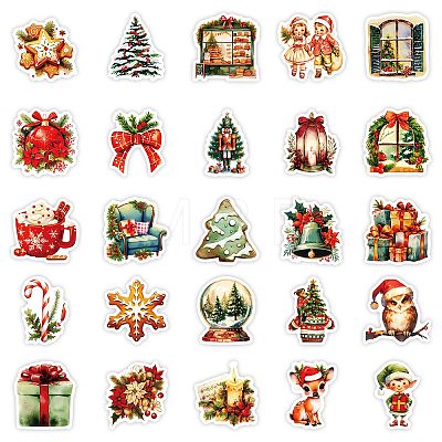 Christmas Theme 50Pcs PVC Adhesive Waterproof Stickers PW-WGF2802-01-1