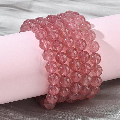 Natural Strawberry Quartz Round Beads Stretch Bracelets for Women BJEW-Z158-03G-03-1