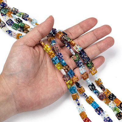 Square Handmade Millefiori Glass Beads Strands LK-R004-14-1