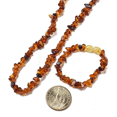 Natural Amber Beaded Bracelets & Necklaces Sets for Baby AJEW-K050-04-1