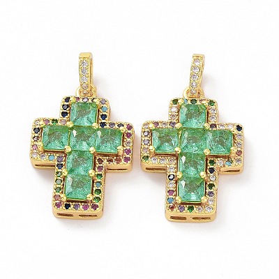 Brass Micro Pave Clear Cubic Zirconia Pendants ZIRC-F135-24G-03A-1
