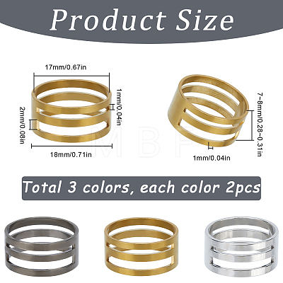6Pcs 3 Styles Brass Rings FIND-SC0010-81-1