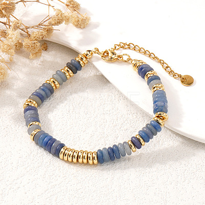 Disc Natural Blue Chalcedony & 304 Stainless Steel Beaded Bracelet for Women VZ6468-1