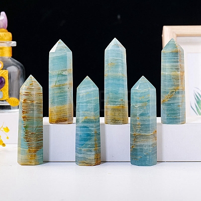 Point Tower Natural Blue Calcite Healing Stone Wands PW-WG13889-01-1