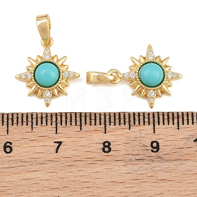 Brass Micro Pave Clear Cubic Zirconia with Synthetic Turquoise Charms KK-CBA2DE6-10G-02-1