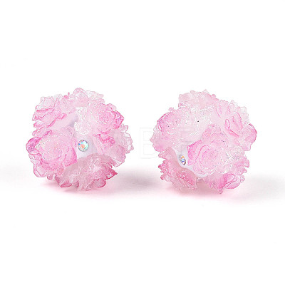 Polymer Clay Rhinestone Beads with Embossed Resin Roses RESI-T059-04I-1