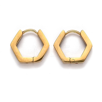 304 Stainless Steel Hexagon Huggie Hoop Earrings STAS-H156-03B-G-1