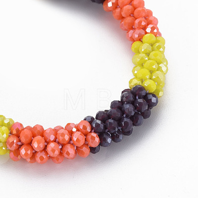 Crochet Glass Beads Braided Stretch Bracelet BJEW-T016-08B-1