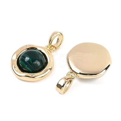 Brass Pave Synthetic Malachite Flat Round Charms KK-U043-42G-C-1