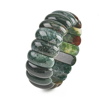 Natural Moss Agate Stretch Bracelets BJEW-O130-02A-1