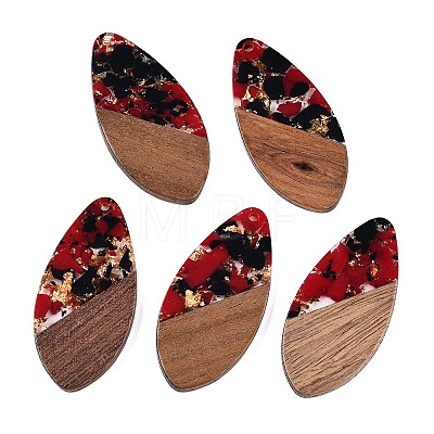 Transparent Resin and Walnut Wood Pendants RESI-T057-05E-1