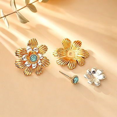 Brass & Turquoise Stud Earrings WG438B6-02-1