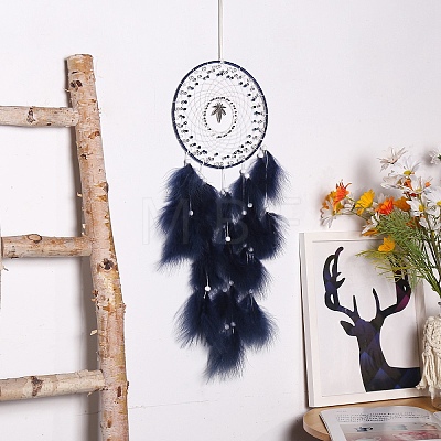 Iron Woven Web/Net with Feather Hanging Ornaments PW-WG7EF62-01-1