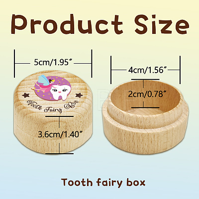 Round Beech Wooden 3D Engraved My First Tooth Fairy Box CON-WH0120-001-1