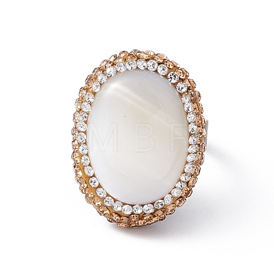 Natural Shell Oval Adjustable Ring with Rhinestone RJEW-E052-06AB-1