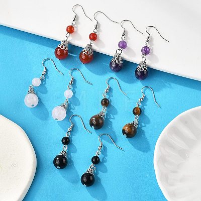 Natural Gemstone Dangle Earrings EJEW-JE01374-1