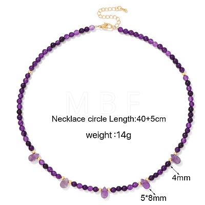 Adjustable 4MM Round and Teeardrop Natural Amethyst Beaded Necklace for Women Elegant Casual Jewelry Gift YO7964-6-1
