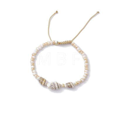 Natural Sea Shell & Glass Seed Bead Bracelets BJEW-PH02047-1