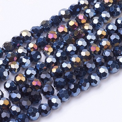 Faceted(32 Facets) Round AB Color Electroplate Glass Beads Strands X-EGLA-J042-4mm-AB01-1