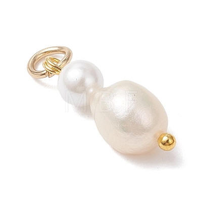 Natural Freshwater Pearl Potato & Shell Pearl Round Bead Pendants PALLOY-JF04714-02-1