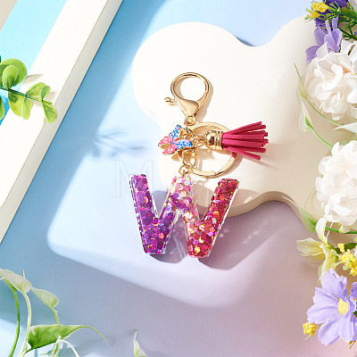 Alloy Resin Butterfly Keychains KEYC-TADJ0002-02G-W-1