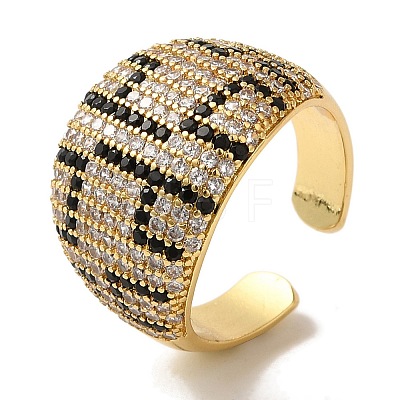 Rack Plating Brass Micro Pave Cubic Zirconia Wide Cuff Rings for Women RJEW-G323-04G-1