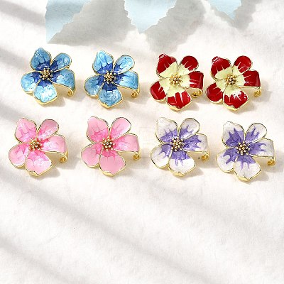 Brass Enamel Flower Stud Earrings EJEW-P322-03G-1