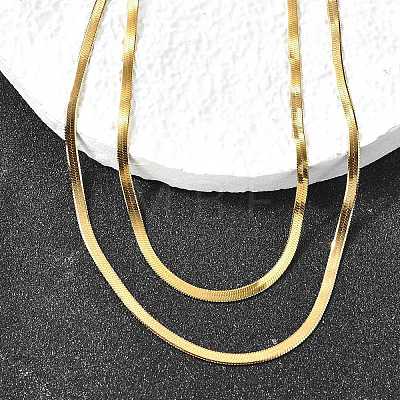 304 Stainless Steel Flat Snake Chain Double Chain Necklaces NJEW-Q039-01G-1