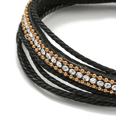 Braided PU Leather & Waxed Cords Multi-strand Bracelets BJEW-P329-09A-G-1