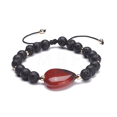 Heart Natural Stone Braided Bead Bracelet BJEW-JB07250-1