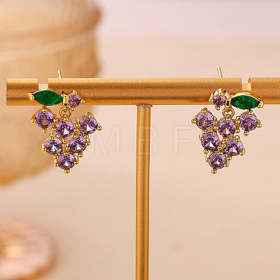 Brass Pave Cubic Zirconia Stud Dangle Earrings CU-CBA2AB4-02G-1
