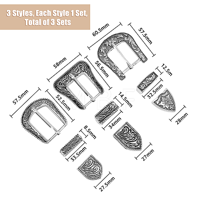SUPERFINDINGS 3 Sets 3 Style Belt Alloy Buckle Sets FIND-FH0008-31-1
