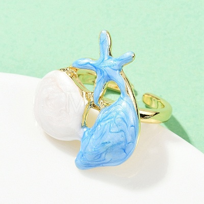 Brass Enamel Adjustable Cuff Rings for Women RJEW-G357-01H-1