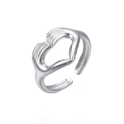 304 Stainless Steel Heart Gesture Open Cuff Ring for Women RJEW-S405-260P-1