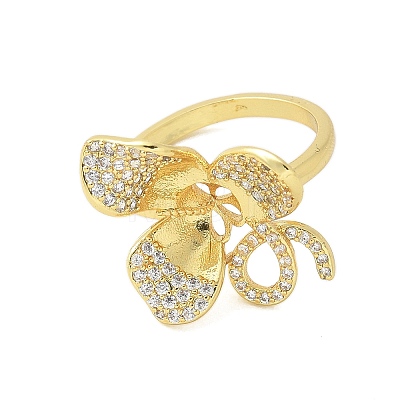 Flower Brass Micro Pave Cubic Zirconia Cuff Ring Settings KK-K297-08G-1