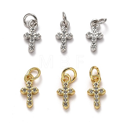 Brass Micro Pave Cubic Zirconia Tiny Cross Charms ZIRC-H119-04-1