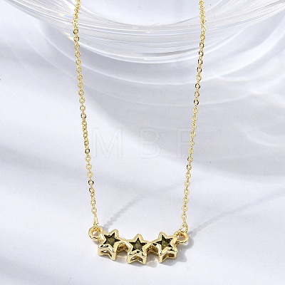 Brass Glass Triple Star Pendant Necklaces KK-CBAB173-03G-02-1