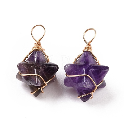 Natural Amethyst Copper Wire Wrapped Pendants G-B041-02G-12-1
