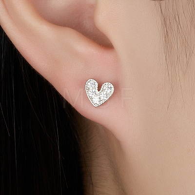 Cubic Zirconia Heart Stud Earrings for Women EJEW-F317-17P-1